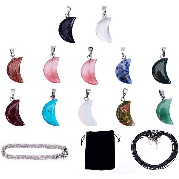 Moon Mixed Stone Pendants Necklace Macking