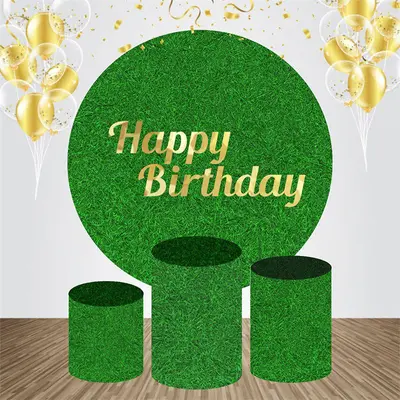 Grass Greenery Simple Circle Birthday Backdrop Kit - Aperturee