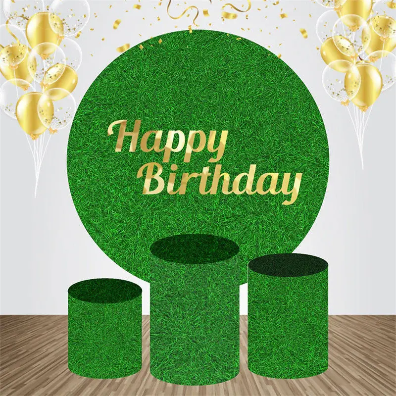 Grass Greenery Simple Circle Birthday Backdrop Kit - Aperturee