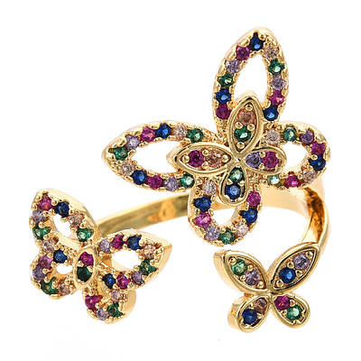 Cubic Zirconia Triple Butterfly Open Cuff Rings