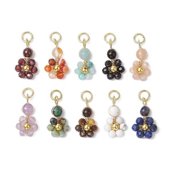 10Pcs 10 Styles Copper Wired Gemstone Pendants