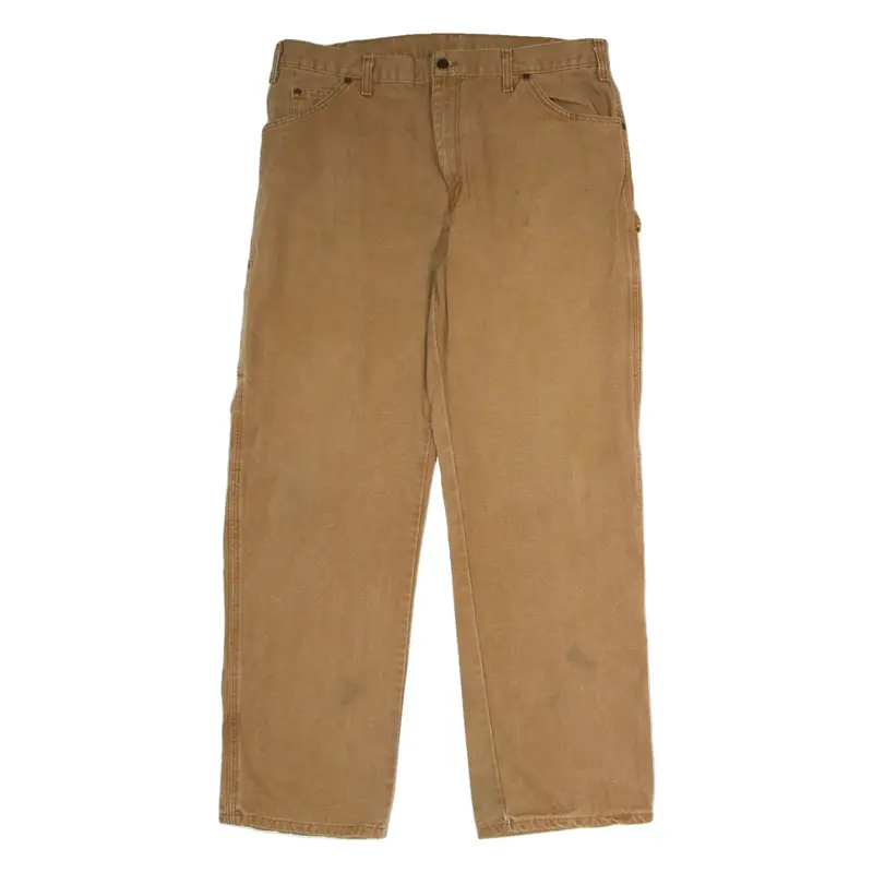 DICKIES Workwear Carpenter Mens Canvas Trousers Brown Regular Straight W38 L32