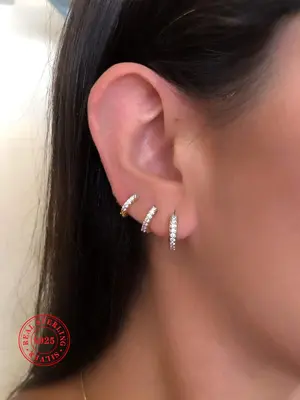 925 Sterling Silver Fashion Rhinestone Decor Hoop Earrings, Casual Jewelry for Women, Trendy All-match & Exquisite Jewelry fo...