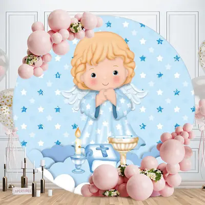 Aperturee Round Blue Theme Baby Shower Backdrop For Boy
