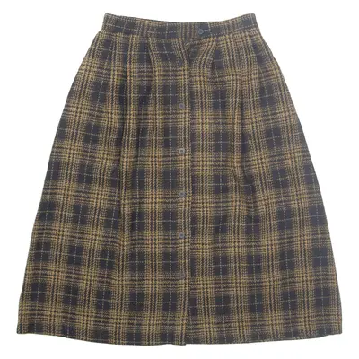 SUMMIT SPORTSWEAR Buttoned Womens A-Line Skirt Brown Midi Wool Check M