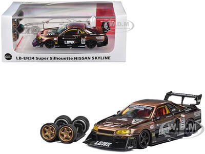 Nissan Skyline LB-ER34 Super Silhouette RHD (Right Hand Drive) #5 Brushed Bronze and Black with Extra Wheels 1/64 Diecast Mod...
