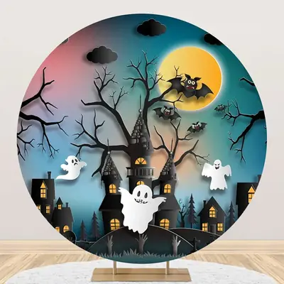 Round Castle Trunk Ghost Bats Halloween Backdrop