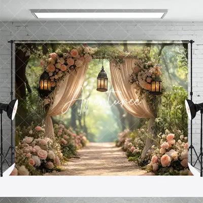 Aperturee Romantic Pink Floral Arch Curtain Wedding Backdrop, 3X2FT(1MX0.6M), 14 USD, wedding backdrops, DMHD5Y76-M