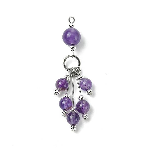 Natural Amethyst Round Tassel Big Pendants