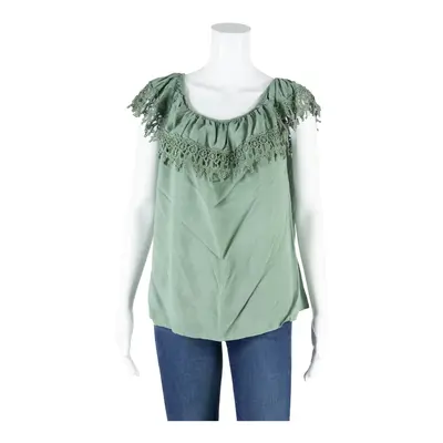 Crochet Top Green Viscose Sleeveless Womens S