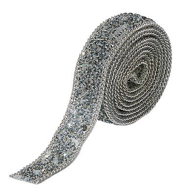 Rhinestone & Glass Seed Bead & Iron Curb Chain Ribbon