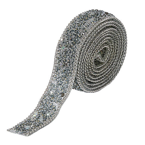 Rhinestone & Glass Seed Bead & Iron Curb Chain Ribbon