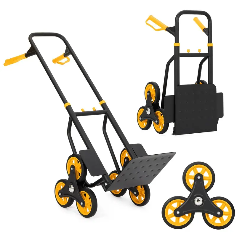 Garvee Stair Climbing Cart 330lb Capacity Heavy Duty Steel Frame 6 Wheels Telescoping Handle Elastic Ropes Foldable for Home ...