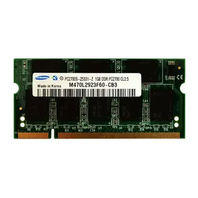 Samsung M470L2923F60-CB3 | 1GB DDR-333MHz PC2700 Non-ECC Unbuffered SODIMM CL2.5 2Rx8 2.5V 200-Pin Memory Module