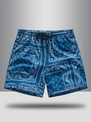 Men's All Over Paisley Print Pocket Shorts, Casual Comfy Quick Drying Shorts for Summer, Essential Shorts, Fashion Men's Bott...