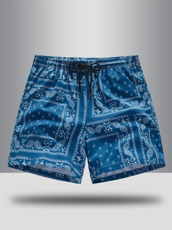 Men's All Over Paisley Print Pocket Shorts, Casual Comfy Quick Drying Shorts for Summer, Essential Shorts, Fashion Men's Bott...