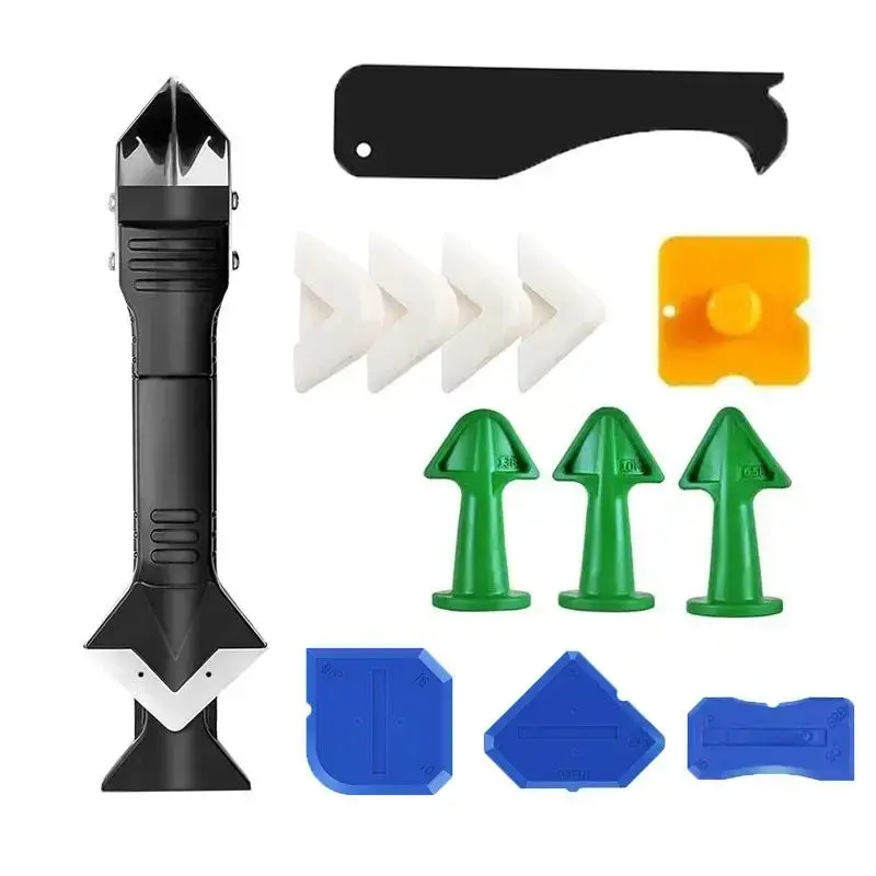 3 in 1 Silicone Caulking Tools Kit, Sealant Caulk Grout Remover Scraper, Silicone Finishing Tools, Silicone Nozzle Tools Kit