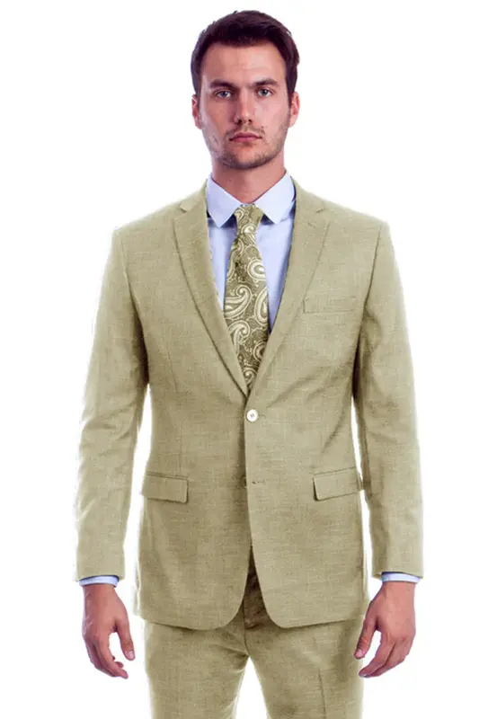 Modern Fit Men's Linen Summer Suit - Two Button, Light Beige
