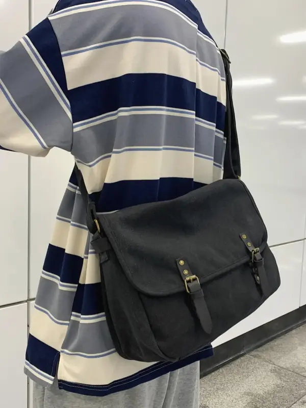 Men's Casual Plain Nylon Crossbody Bag, Fashionable Versatile Zipper Messenger for Daily Used, Casual Schoolbag for Travel, C...