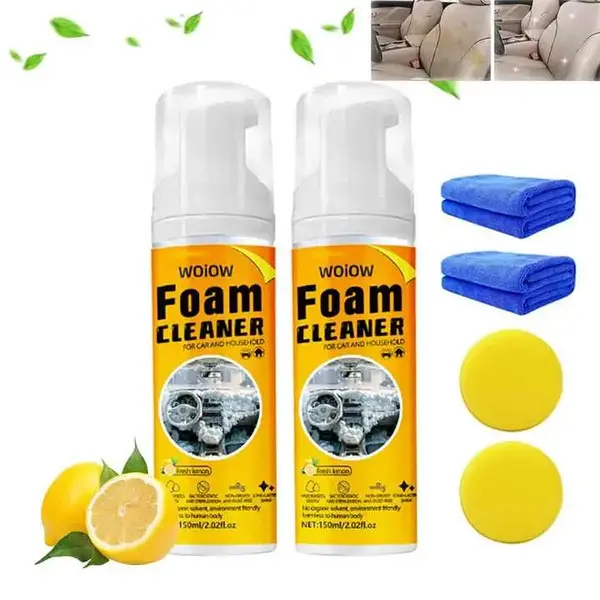 WOiOW Multi-Surface Foam Cleaner Spray 150ml Heavy Duty Car Seat & Upholstery Cleaner with Lemon Scent for Home & Furniture P...