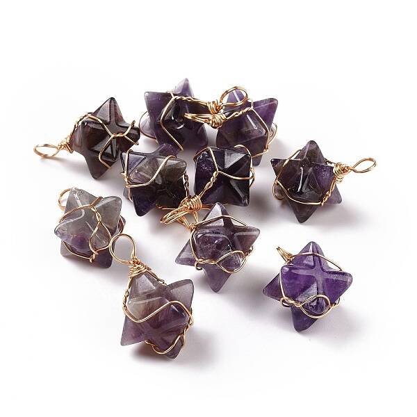Natural Amethyst Copper Wire Wrapped Pendants