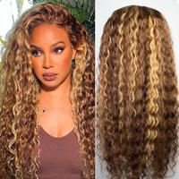 Hd Transparent Curly Highlight 13x6 Lace Front Wig Human Hair Deep Wave 4/27 Ombre Lace Frontal Wigs for Women 180% Density 9...