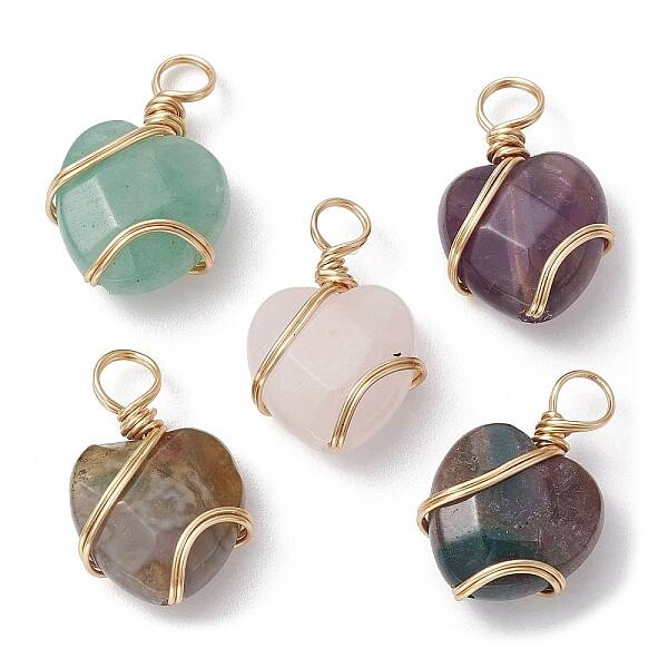 Natural & Synthetic Mixed Gemstone Coppwer Wire Wrapped Pendants