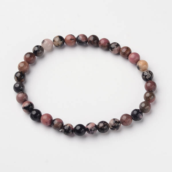 Natural Rhodonite Round Bead Stretch Bracelets