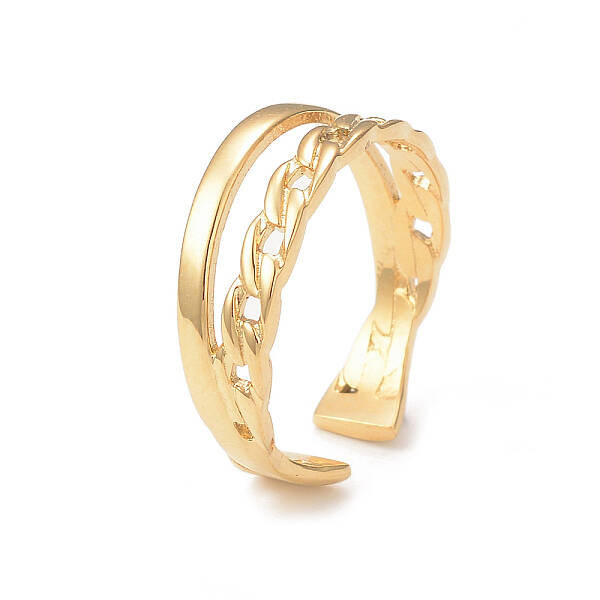 Ion Plating(IP) 304 Stainless Steel Double Line Open Cuff Ring for Women