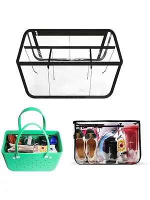 Contrast Binding Clear Beach Bag Organizer, Travel Essentials, Space Saving Storage Divider for Beach Carrying Bag, Perfect G...