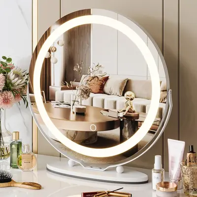 Garvee 19 Vanity Mirror with Led Lights, Large Round Makeup Mirror with Touch Control and 3 Color Lighting Modes, 360° Rot...
