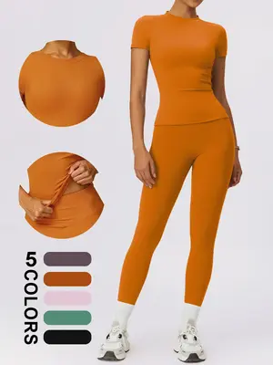 OPAAK Women Seamless jumpsuit short Sleeve Stretch sweatpants Tummy Control High Waist Workout Gym Crew Neck Outfits Gym Yoga...