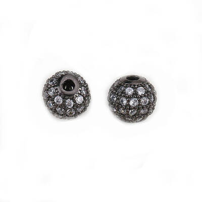 Round Brass Micro Pave Cubic Zirconia Beads