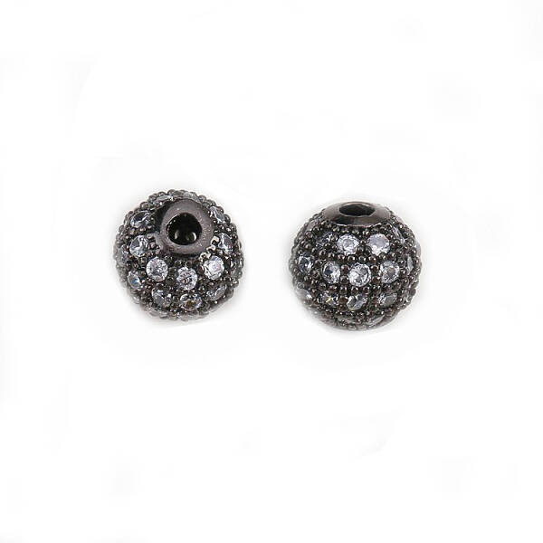 Round Brass Micro Pave Cubic Zirconia Beads