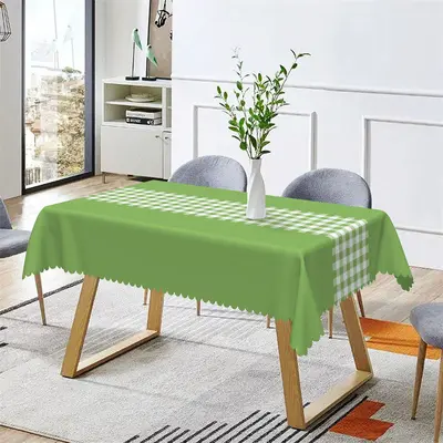 Green Checkered Rectangle Tablecloth For Picnic - Aperturee