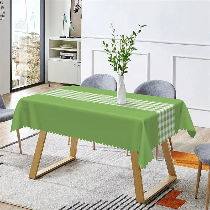 Green Checkered Rectangle Tablecloth For Picnic - Aperturee