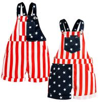 Toddler Baby Boy Girl 4th of July Outfit Girl Boy American Flag Overall Shorts Suspender Denim Jumpsuit with Pocket Costume R...
