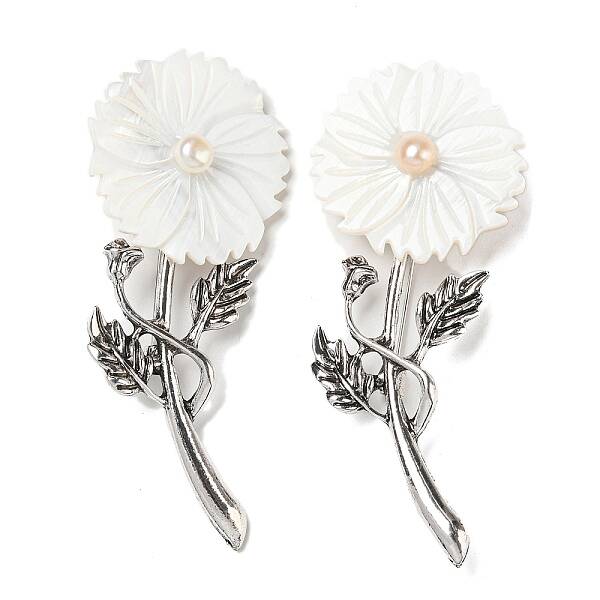 Freshwater Shell Flower Alloy Brooch