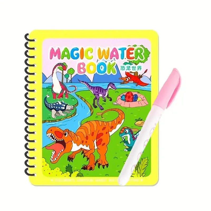 Magic Water Coloring Book, 1 Count 5 Pages Cartoon Pattern Painting Coloring Book with 1 Count Random Color Water Drawing P...