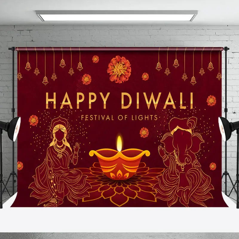 Religious Festive Red Light Happy Diwali Backdrop - Aperturee