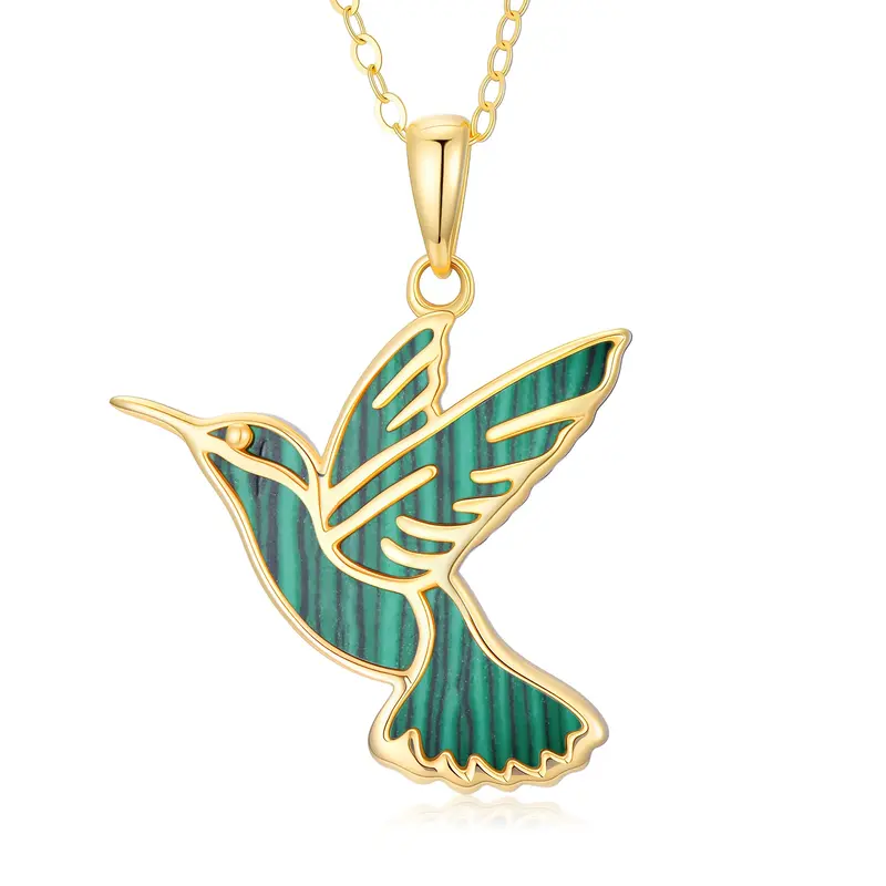 14K Gold Malachite Dove Pendant Necklace