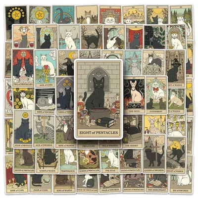 Cat Tarot Theme Sticker, Cartoon Animal Pattern Decorative Anime Naughty Sticker, Naughty Stickers, Graffiti Sticker for Lapt...