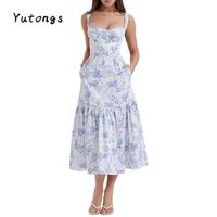 Women's Summer Midi Dress, Casual Sleeveless Floral Print Flowy A-Line Tank Dress