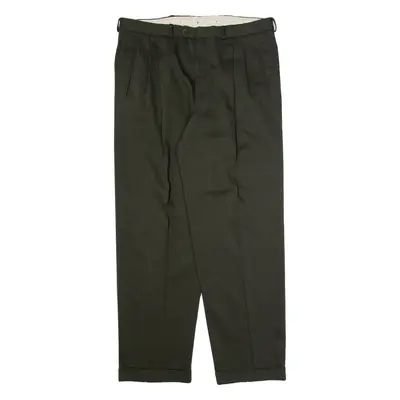 PIERRE BALMAIN Pleated Chino Mens Trousers Green Regular Straight W34 L32