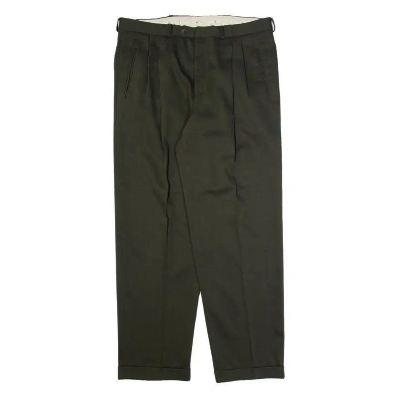 PIERRE BALMAIN Pleated Chino Mens Trousers Green Regular Straight W34 L32