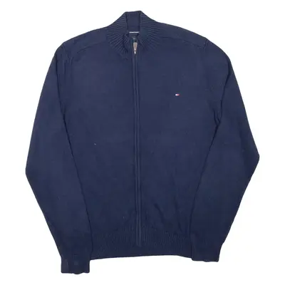 TOMMY HILFIGER Mens Jumper Blue High Neck Tight Knit L