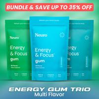 3x Neuro Energy Caffeine Gum - Sugar Free Nootropics for Energy & Focus with L-Theanine, Caffeine, Vitamin B12 & B6