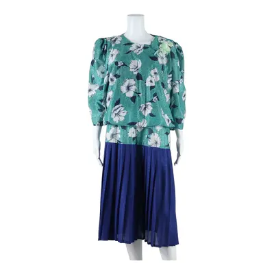 Womens A-Line Dress Green 90s Floral Midi XL