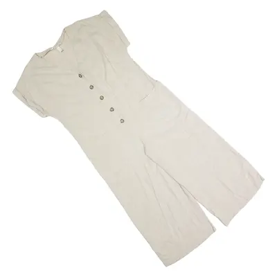 H&M Oversized Womens Jumpsuit Beige Wide-Leg Linen UK 12