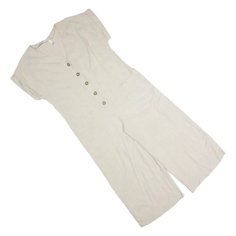 H&M Oversized Womens Jumpsuit Beige Wide-Leg Linen UK 12